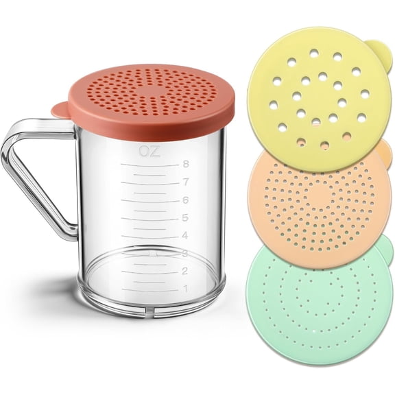 Dredge with Snap Lid, Seasoning Sugar  Shaker with Interchangeable  - 10 OZ Clear  Dredge for Cinnamon Sugar, Parmesan Cheese, Pepper, Dishwasher Safe (5 Pcs)