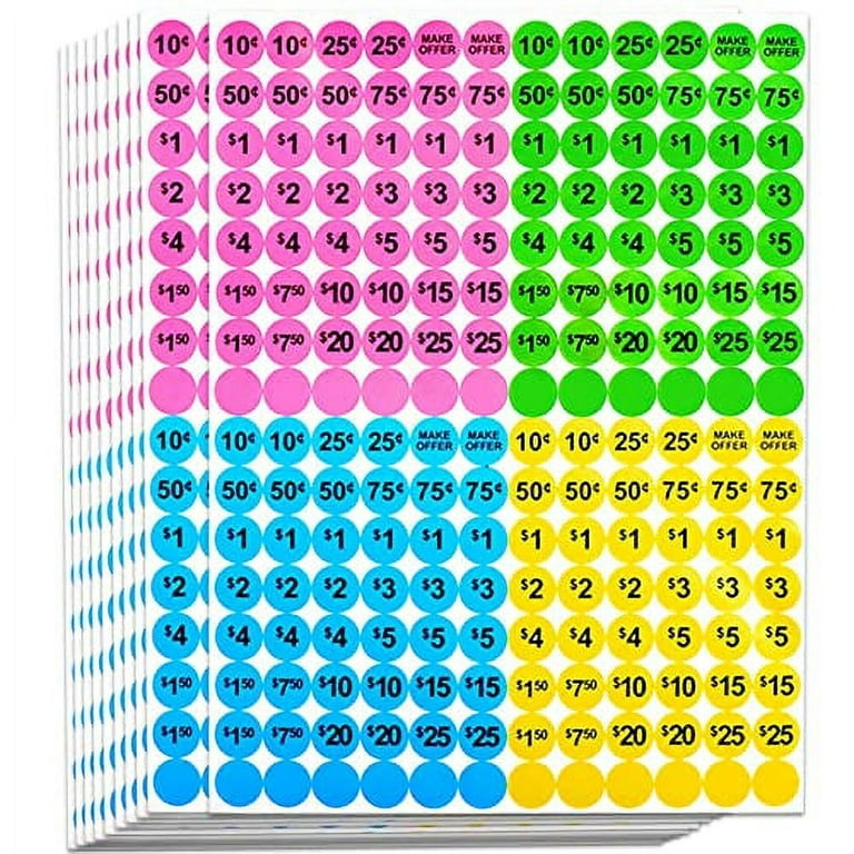Dreecy 1920 PCS Yard Sale Price Stickers Garage Sale Pre-Priced Pricing  Labels 3/4 Diameter Flea Market Pre-Printed Pricing Stickers for Retail,Bright  Neon Colors (Pink Green Blue Yellow) 