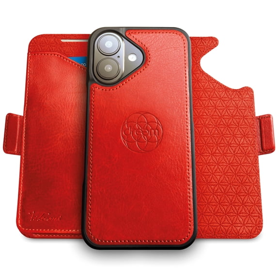 Dreem for iPhone 17 Case Wallet, Revolutionary Phone Stand, Vegan Leather, MagSafe-Fit, Magnetic Detachable Flip Cover, RFID Blocking Card Holder, Gift-Box [Fibonacci:Red]