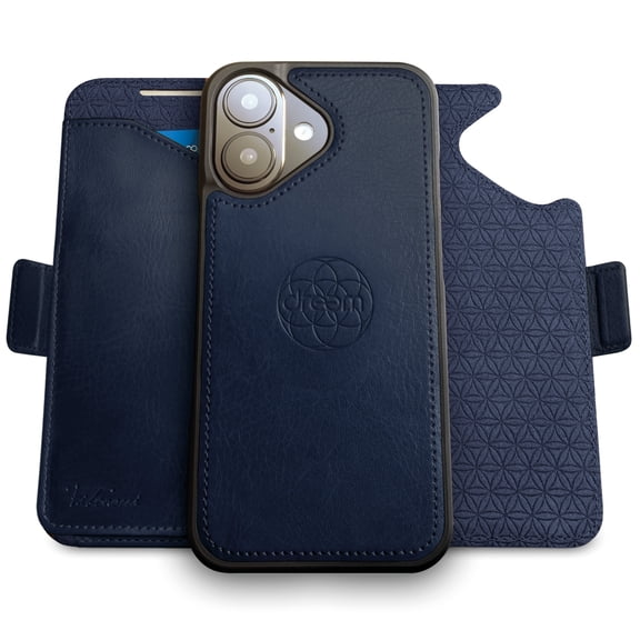 Dreem for iPhone 17 Case Wallet, Revolutionary Phone Stand, Vegan Leather, MagSafe-Fit, Magnetic Detachable Flip Cover, RFID Blocking Card Holder, Gift-Box [Fibonacci:Royal Blue]