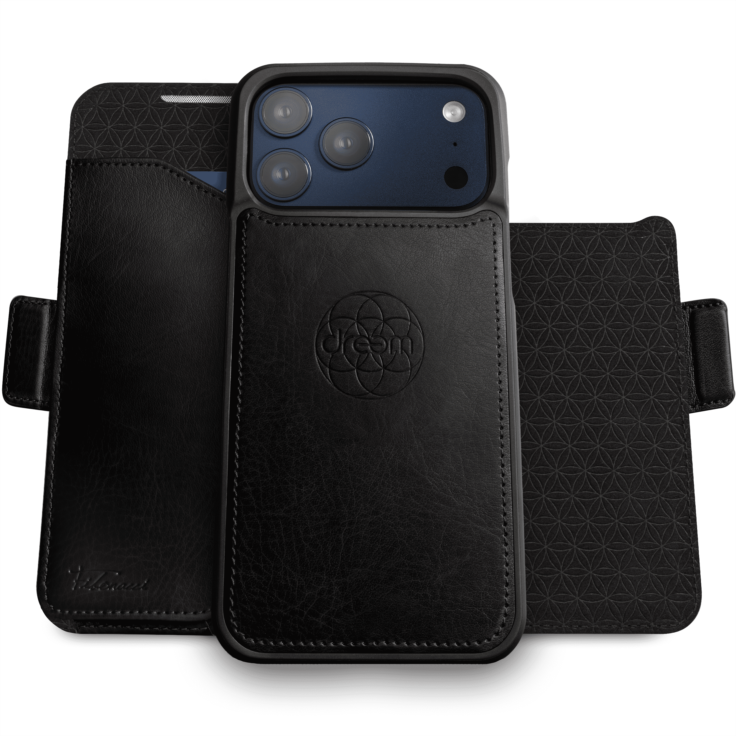 Dreem for iPhone 17 Pro Max Case Wallet, Revolutionary Phone Stand, Vegan Leather, MagSafe-Fit, Magnetic Detachable Flip Cover, RFID Blocking Card Holder, Gift-Box [Fibonacci:Black]