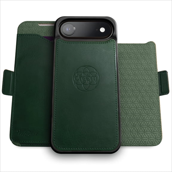Dreem for iPhone Air Case Wallet, Revolutionary Phone Stand, Vegan Leather, MagSafe-Fit, Magnetic Detachable Flip Cover, RFID Blocking Card Holder, Gift-Box [Fibonacci:Dark Green]