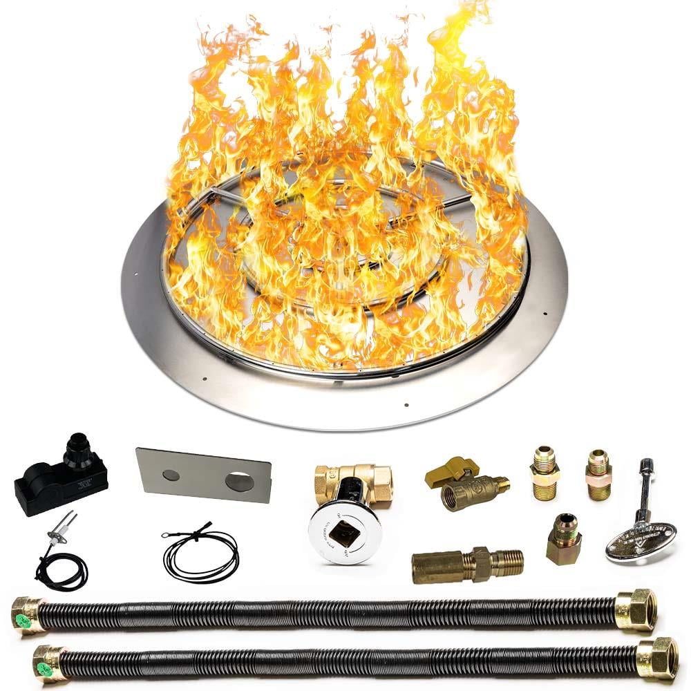 Dreffco Stainless Steel Fire Pit Burner Pan & Ring Deluxe Kit for Liquid Propane, 36-Inch Pan, 30-Inch Ring, 250,000 BTU Max