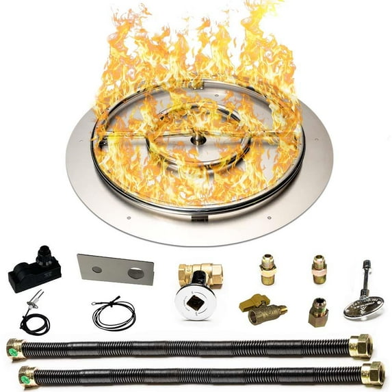Dreffco Stainless Steel Fire Pit Burner Pan & Ring Deluxe Kit for Natural Gas, 22-Inch Pan, 18-Inch Ring, 150,000 BTU Max