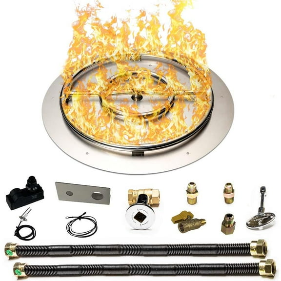 Dreffco Stainless Steel Fire Pit Burner Pan & Ring Deluxe Kit for Natural Gas, 30-Inch Pan, 24-Inch Ring, 150,000 BTU Max