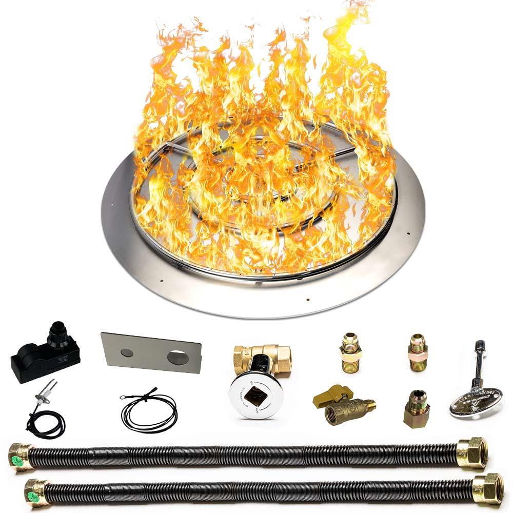 Dreffco Stainless Steel Fire Pit Burner Pan & Ring Deluxe Kit for Natural Gas, 36-Inch Pan, 30-Inch Ring, 250,000 BTU Max