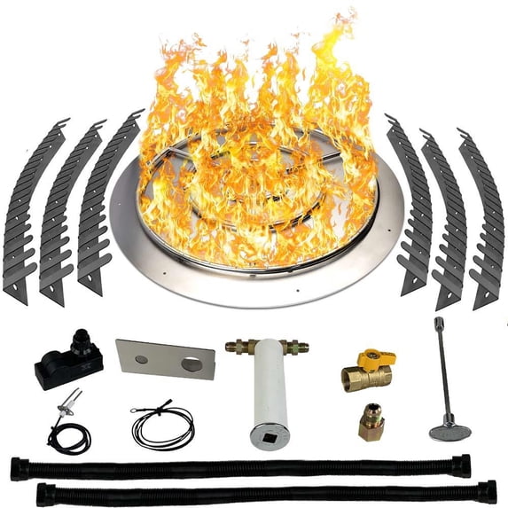 Dreffco Stainless Steel Fire Pit Burner Pan & Ring Pro Kit for Natural Gas, 36-Inch Pan, 30-Inch Ring, 200,000 BTU Max