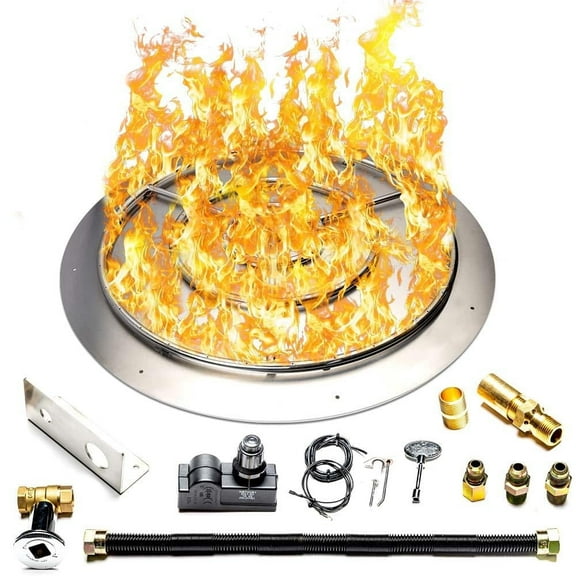 Dreffco Stainless Steel Outdoor Fire Pit 36 inch 250K BTU Propane Burner with Connection Kit & Spark Ignition
