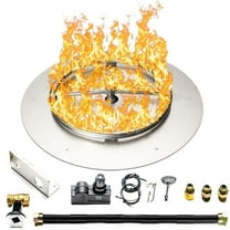 Dreffco Stainless Steel Fire Pit Burner Pan & Ring Standard Kit with Spark Ignition for Natural Gas, 18-Inch Pan, 12-Inch Ring, 90,000 BTU Max