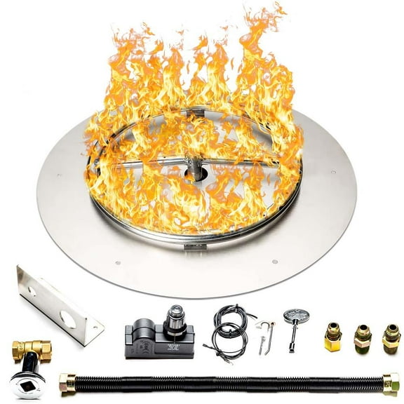 Dreffco Stainless Steel Fire Pit Burner Pan & Ring Standard Kit with Spark Ignition for Natural Gas, 18-Inch Pan, 12-Inch Ring, 90,000 BTU Max
