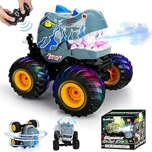 + Runtime Dinosaur Stunt Monster Truck Toy, All Terrain DinDrefirsa Remote Control Dinosaur Car for Boys, 50minosaur Toy for Kid Birthday Gift (Blue)