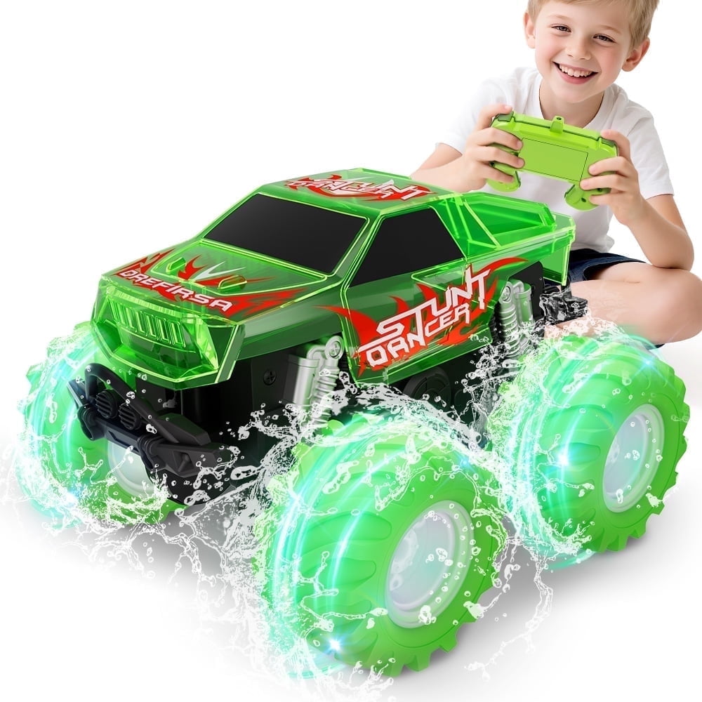Drefirsa Amphibious Remote Control Monster Truck, Remote Control Car with Colorful Light  and Stunt
