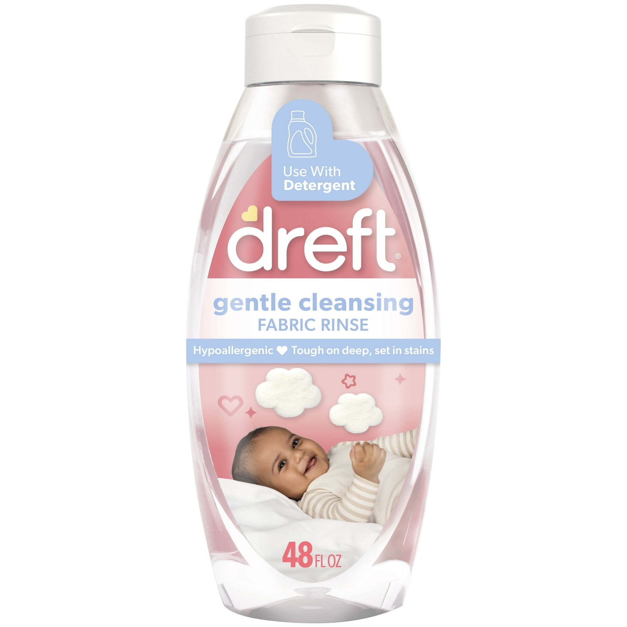 Dreft Baby Gentle Cleansing Fabric Rinse and Odor Remover, Hypoallergenic, Lighlty Scented, 48 fl oz (2 Pack)