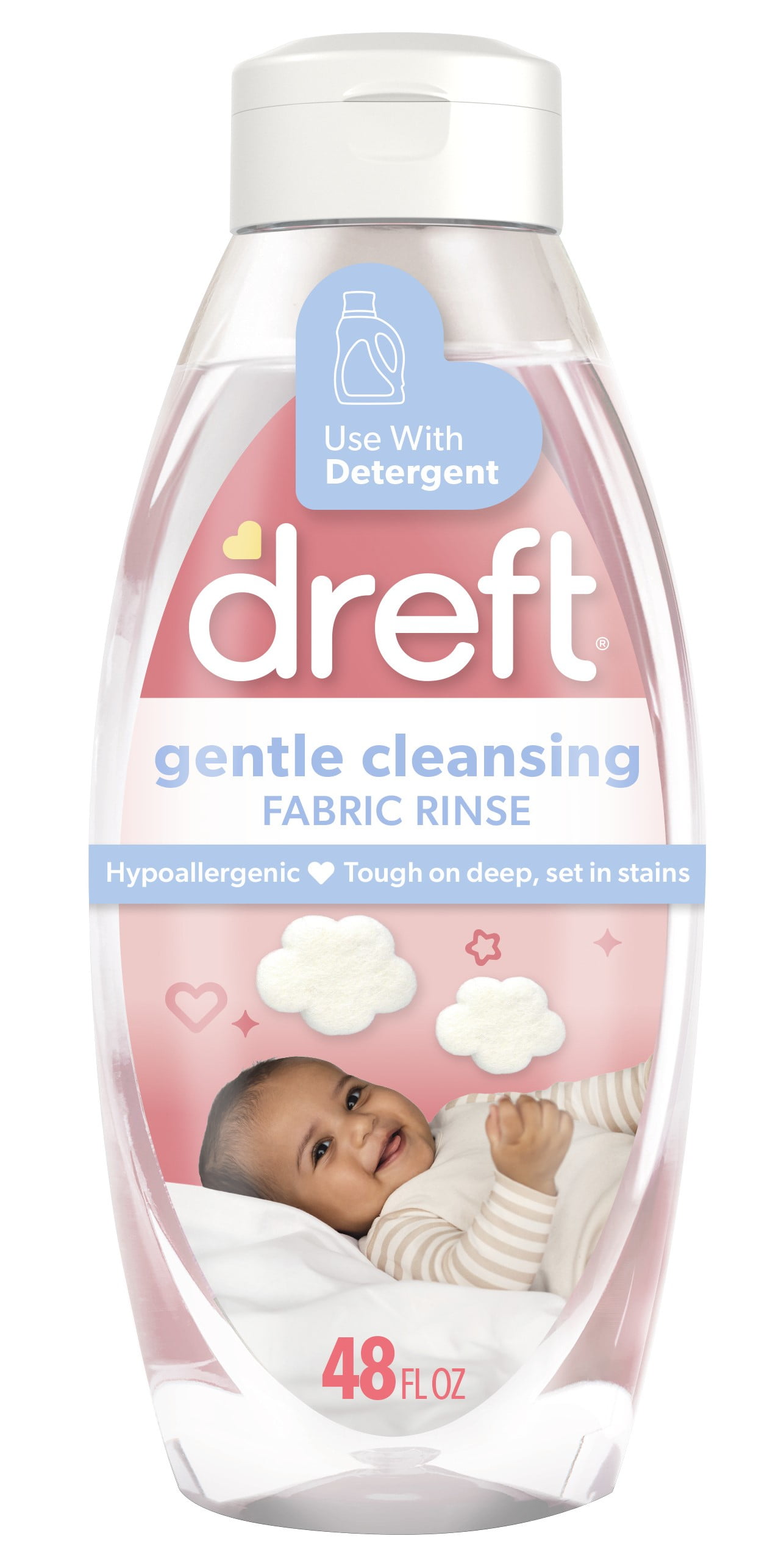 Dreft Baby Gentle Cleansing Fabric Rinse and Odor Remover, Hypoallergenic, Lightly Scented, 48 fl oz