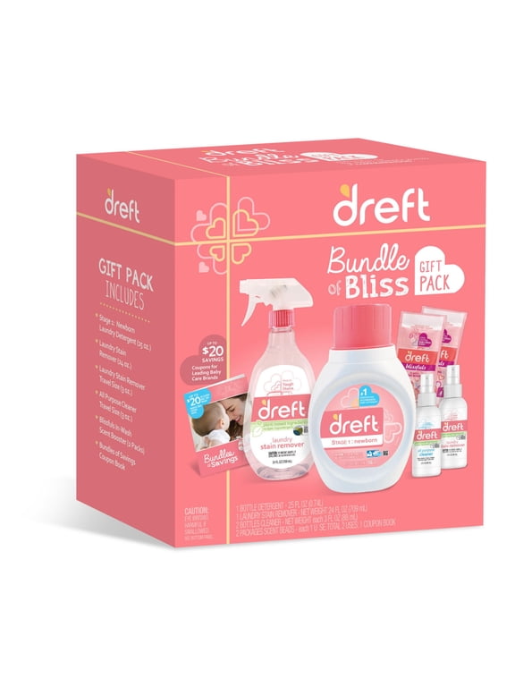 Bundle of Bliss Baby Gift Set with Laundry Detergent and Stain Remover, Infant Essentials, 16 Loads, 7 Pieces