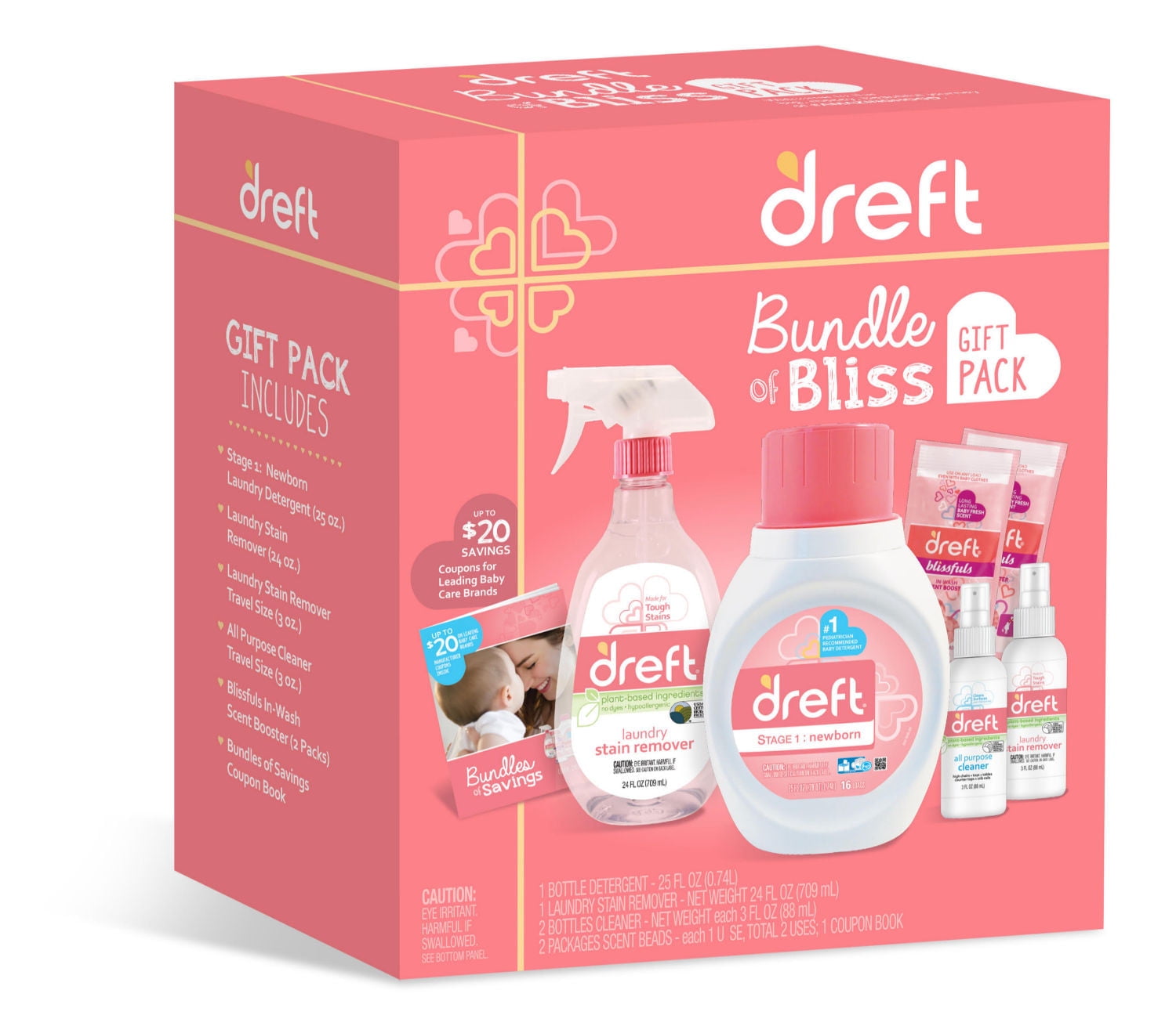 Dreft - Set de regalo para bebé y mamá con detergente líquido para ropa,  removedor de manchas de lavandería, bolígrafo quitamanchas y spray  limpiador