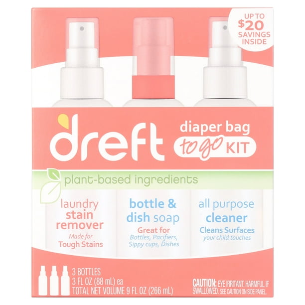 Dreft PlantBased Diaper Bag To Go Kit with Laundry Stain Remover and