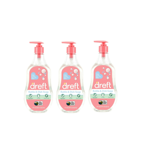 Dreft Plant-Based Liquid Dish Soap and Dishwashing Detergent for Baby Bottle, Fragrance Free, 18 Fl Oz (Pack OF 3)