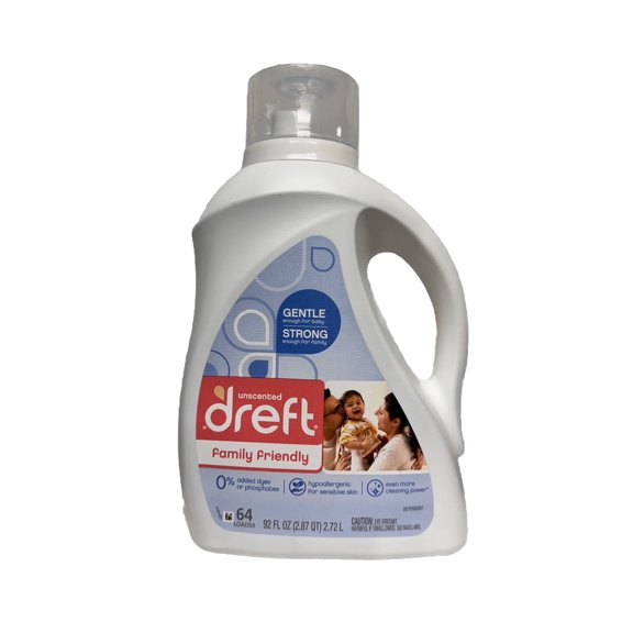 Dreft Family Friendly, Unscented Liquid Laundry Detergent, 64 Loads, 92 Fl Oz