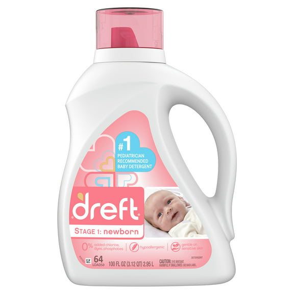 Dreft Newborn 64 Loads Baby Liquid Laundry Detergent, 100 fl oz
