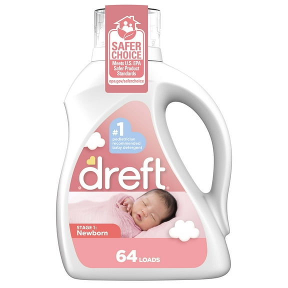 Dreft Newborn Baby Liquid Laundry Detergent, Sensitive Skin, Hypoallergenic, 64 Loads, 92 fl oz
