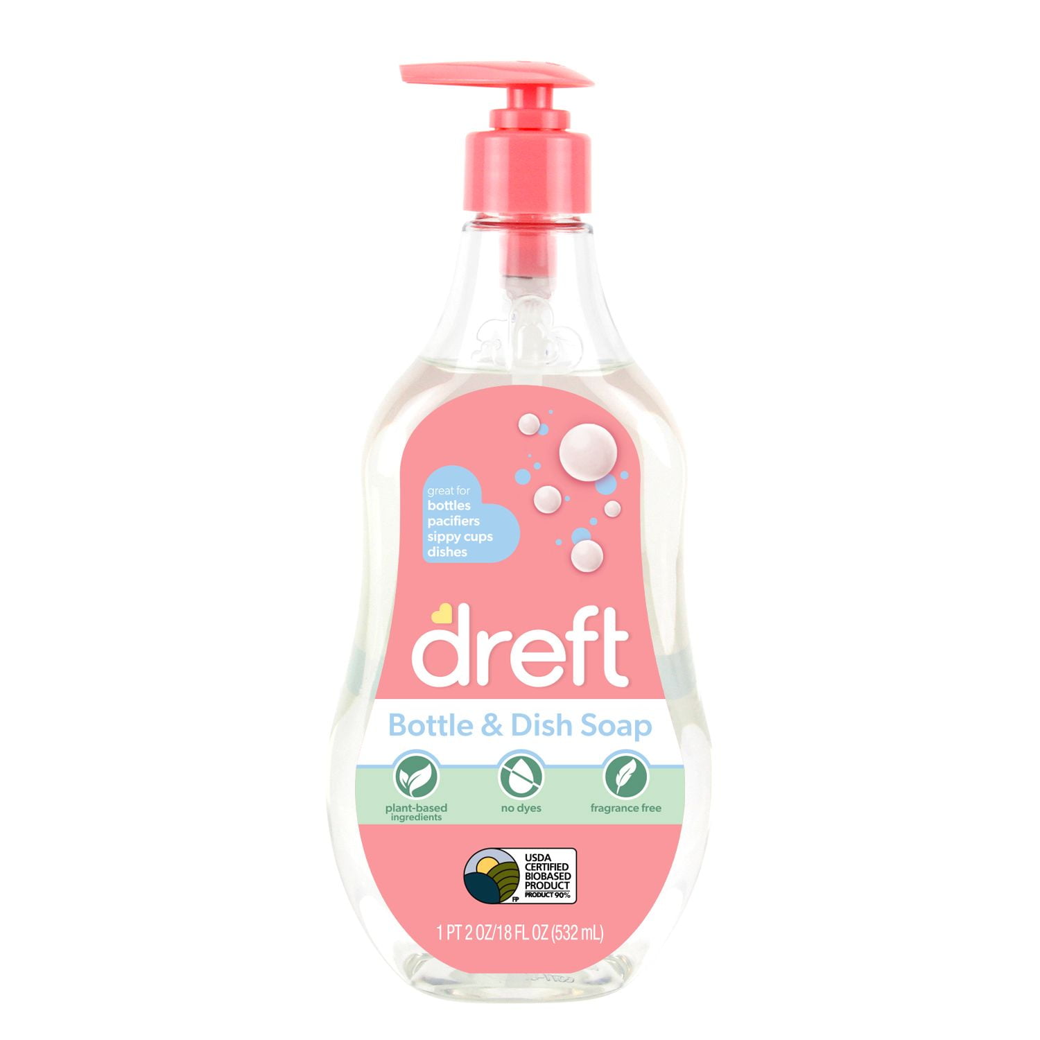Dreft Baby, Bottle and Dish Soap, Removes Milk Film & Odor, Plant Based,  Fragrance Free, 18 Fl Oz (Pack of 3, 54 Total Ounces)
