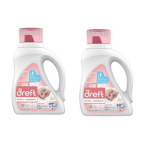 Dreft Stage 1, Newborn Liquid Detergent 50 oz, 32 Loads - 2 Pack