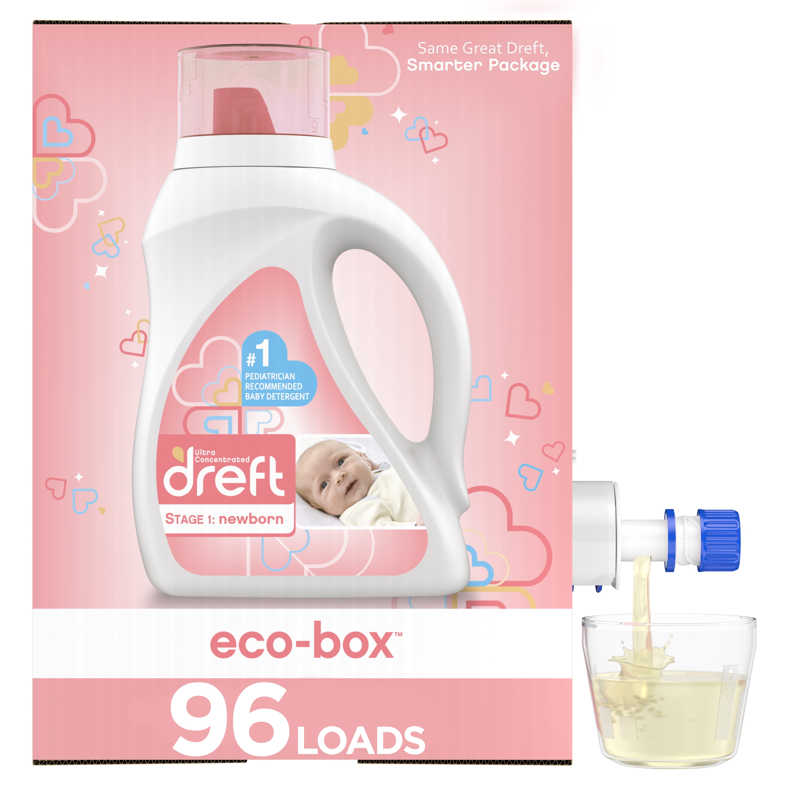 Dreft Stage 1 Newborn, Liquid Laundry Baby Detergent EcoBox, HE Compatible, 105 fl oz 96 loads