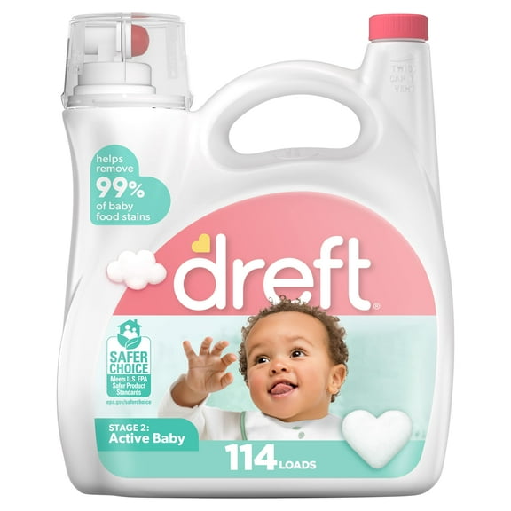 Dreft Stage 2: Active Baby Liquid Laundry Detergent, 114 Loads 165 Fl Oz