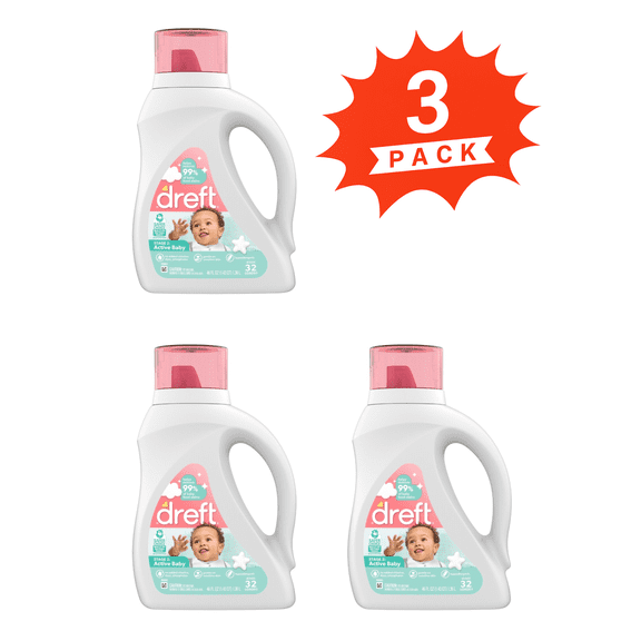 Dreft Stage 2 Active Baby Liquid Laundry Detergent (Pack 3) - 96 Loads, 138fl