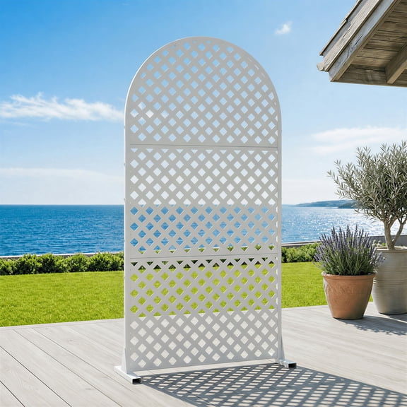 Dreischwarz Metal Arched Outdoor Decorative Privacy Screen with Stable Base, Freestanding Laser-Cut Panel Fence for Patio Deck Balcony Garden, 72" H x 35.5" WWhite-Laurence