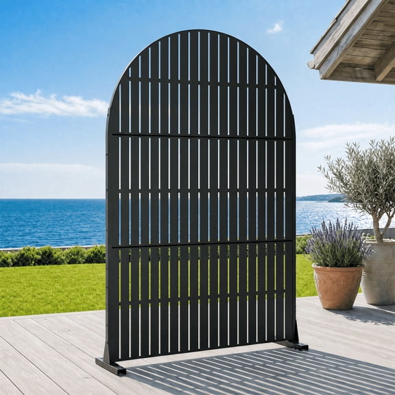 Dreischwarz Metal Arched Outdoor Decorative Privacy Screen, Freestanding Laser-Cut Panel Fence for Patio Deck Balcony Garden, 72" H x 47" W Black-Fence