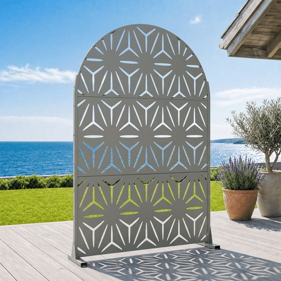 Dreischwarz Metal Arched Outdoor Decorative Privacy Screen, Freestanding Laser-Cut Panel Fence for Patio Deck Balcony Garden, 72" H x 47" W Gray-Star
