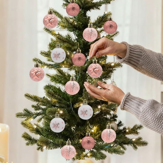 Dreisshy 30Pcs Christmas Balls Ornaments, Christmas Tree Hanging Balls Small Shatterproof Christmas Tree Decorations for Xmas Tree, Hanging Ball for Holiday Wedding Party, Pink