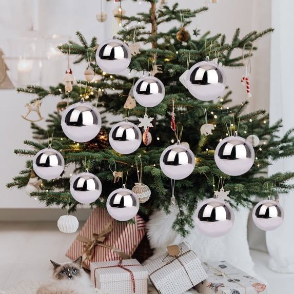 Dreisshy 6Pcs Christmas Tree Balls Ornaments for Christmas Tree, Shatterproof Christmas Tree Decorations Hanging Ball for Holiday Wedding Party Christmas Decorations, Silver