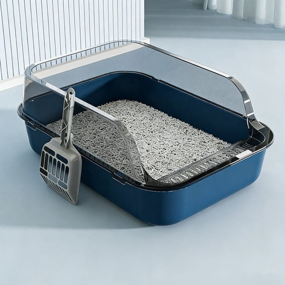 Dreisshy Cat Litter Box with High Side, Anti-Splashing Cats Litters Pan, Kitten Toilet, Semi-Enclosed Removable Kittens Litter Boxes Easy to Clean, 15X11In, Blue