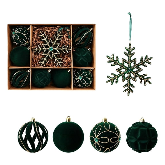 Dreisshy Christmas Balls Ornaments for Christmas Tree 10Pcs, Flocked Christmas Bulb Ornaments Set - Decorative Hanging Baubles, Shatterproof Christmas Decorations, Dark Green