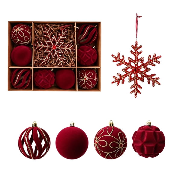Dreisshy Christmas Balls Ornaments for Christmas Tree 10Pcs, Flocked Christmas Bulb Ornaments Set - Decorative Hanging Baubles, Shatterproof Christmas Decorations, Red