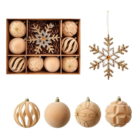 Dreisshy Christmas Balls Ornaments for Christmas Tree 10Pcs, Flocked Christmas Bulb Ornaments Set - Decorative Hanging Baubles, Shatterproof Christmas Decorations, Khaki