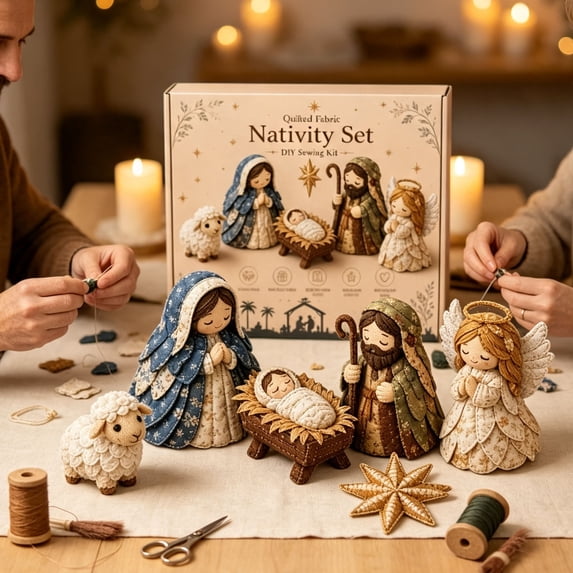 Christmas DIY Nativity Scene Sets for Crafts, Sewing Kit Quilted Fabric Christmas Decorations Indoor, Christmas Gifts