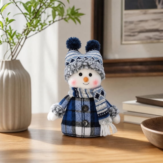 Christmas Snowman Figurines, Plush Doll Christmas Decorations, Snowman Christmas Tabletop Ornament, Christmas Decorations Gift, Dark Blue