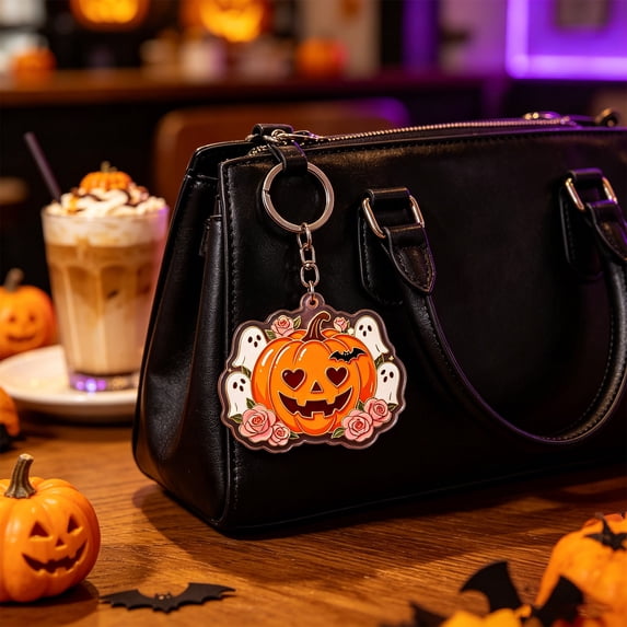 Dreisshy Fall Pumpkin Keychain Bag Charms, Halloween Pumpkin Hanging Pendant Acrylic Keychain Accessories for Women Autumn Thanksgiving Party Home Decorations, F