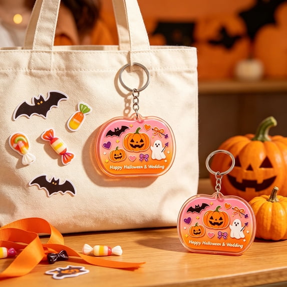 Dreisshy Fall Pumpkin Keychain Bag Charms, Halloween Pumpkin Hanging Pendant Acrylic Keychain Accessories for Women Autumn Thanksgiving Party Home Decorations, C