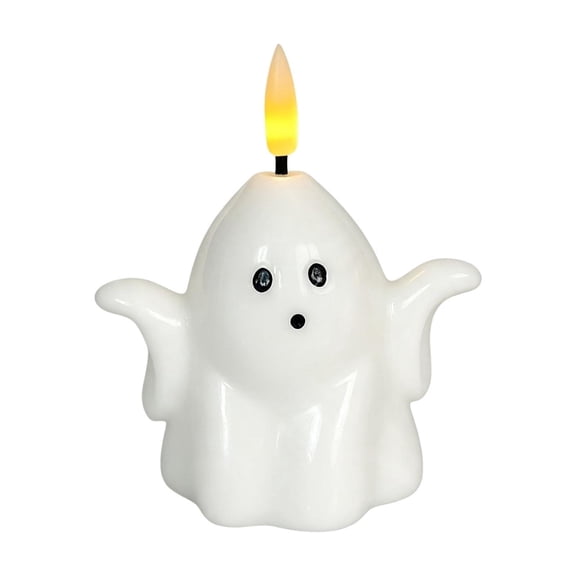 Dreisshy Halloween Ghost Flameless Candles, Fake Candles Real Wax Battery Operated LED Flickering Pillar Candles for Dinner Spooky Halloween Decor, Mr2