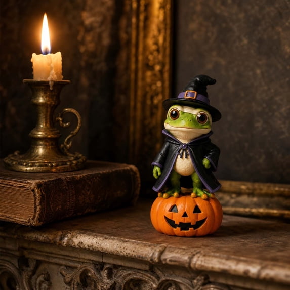 Dreisshy Halloween Mini Pumpkins, Halloween Trinkets, Witch Cat or Skeleton on Pumpkin for Table Top, Fireplace Mantle, Shelf Decorations, F