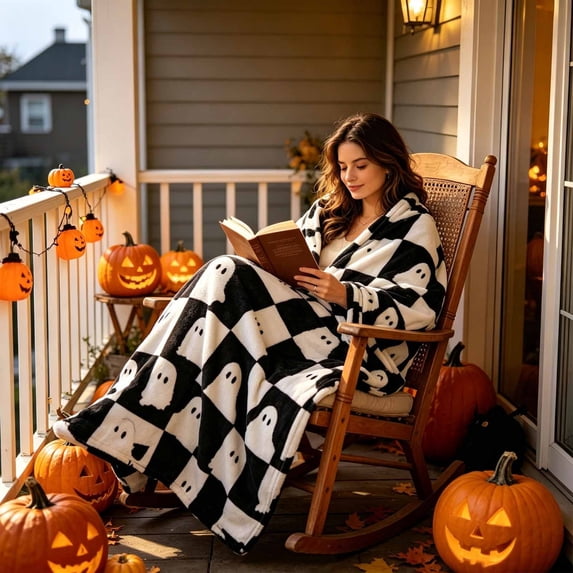 Dreisshy Halloween Throw Blanket for Couch 59"X79", Breathable Fleece Cozy Blanket, Surper Soft Warm Fall Blanket for Couch Sofa Bed, Halloween Harvest Gifts, E