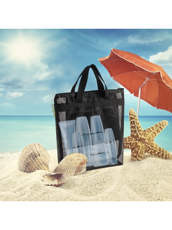 Mesh Shower Caddy Beach Bag, Portable Travel Toiletry Bag and Bath Organizer with Zipper for Travel, Gym, Camping, College Dorms, Beach Essentials, Black