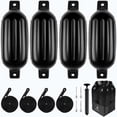 thumbnail image 1 of Dreizack Boat Fenders 4 Pack 6.5"×23" Boat Fenders for Docking with 4 Ropes, Inflatable Ribbed Marine Pontoon Boat Fender Bumper for Docks with 1 Storage Bag, 1 Air Pump and 4 Needles, Black, 1 of 8