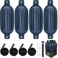 thumbnail image 1 of Dreizack Boat Fenders 4 Pack 6.5"×23" Boat Fenders for Docking with 4 Ropes, Inflatable Ribbed Marine Pontoon Boat Fender Bumper for Docks with 1 Storage Bag, 1 Air Pump and 4 Needles, Blue, 1 of 7