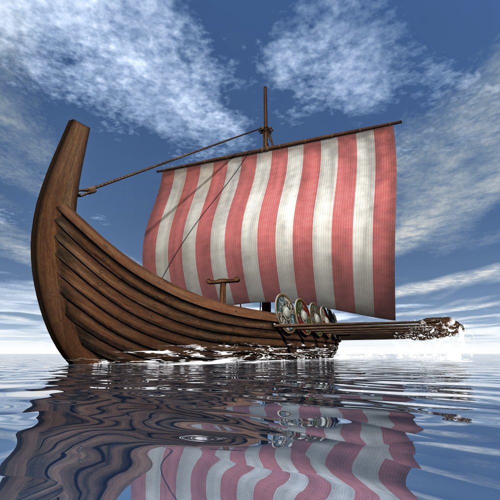 Drekar Viking ship navigating the ocean Canvas Art - Elena DuvernayStocktrek Images (29 x 29)